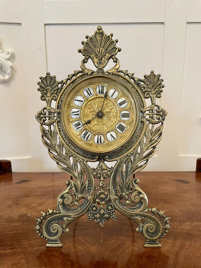 Antique Victorian Ornate Brass Desk Clock